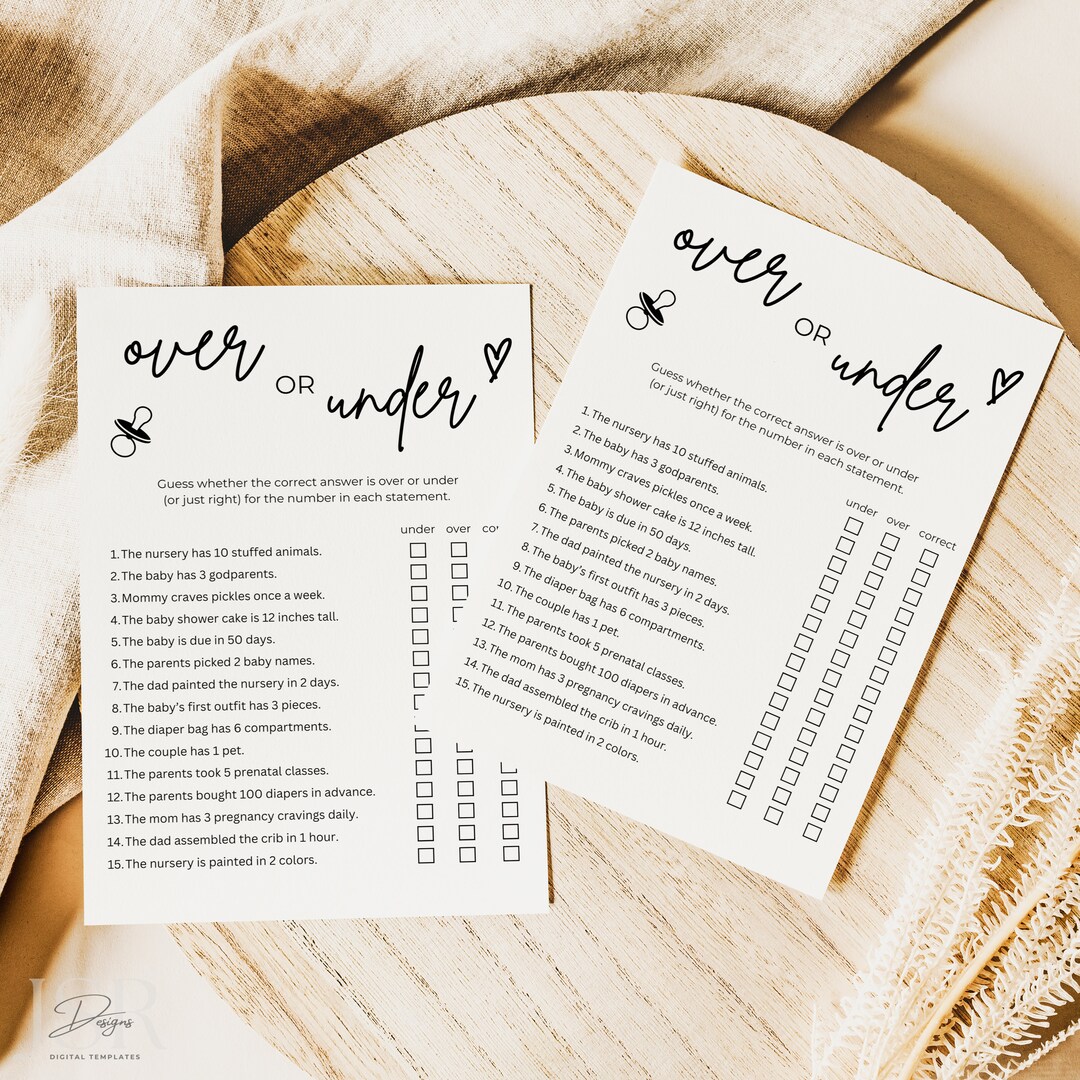 Over or Under Baby Shower Game, Baby Shower Game, Modern Baby Shower ...