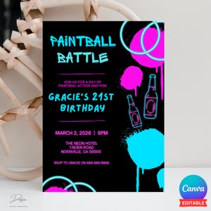 Paintball Birthday Invitation, Paintball Party Invitation, Kids Paintball Party, Paintball Theme Party, Editable Template, Instant Download