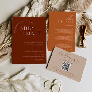 Bundle de faire-part de mariage automne Suite d'invitations sur le thème de l'automne QR Code RSVP détails carte imprimable personnaliser modèle Téléchargement numérique instantané