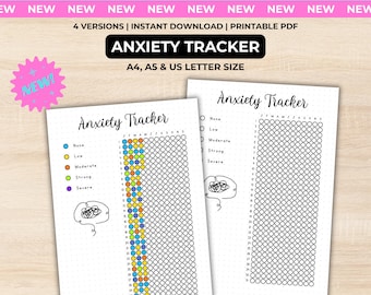 Registro de ansiedad imprimible, página de diario punteada, registro de salud mental, registro diario de estrés y estado de ánimo, plantilla de bullet journal, A4, A5, Carta, descarga instantánea