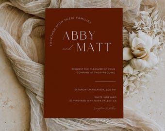 Fall Wedding Invitation Template Autumn Modern Minimalist Wedding Invite Harvest Wedding Suite Personalize Instant Digital Download