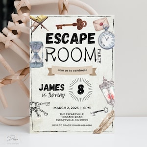 Escape Room Geburtstagseinladung Escape Room Party einladen Kinder Escape Room Party Escape Room Theme Bearbeitbare Vorlage Sofortiger Download