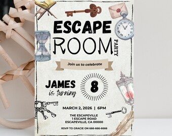 Escape Room Birthday Invitation Escape Room Party Invite Kids Escape Room Party Escape Room Theme Editable Template Instant Download