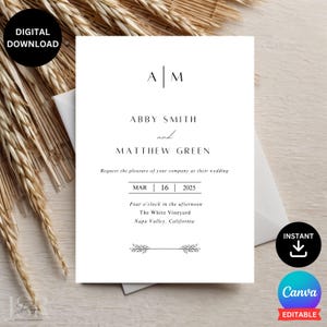 Elegant Wedding Invitation Modern Minimalist Wedding Invitation Template Wedding Invite Editable Digital Template Printable Instant Download