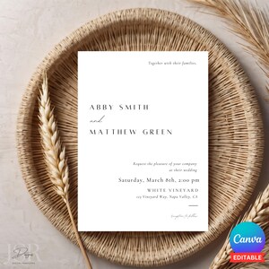 Modern Minimalist Wedding Invitation Template Elegant Wedding Invitation Wedding Invite Editable Digital Template Printable Instant Download
