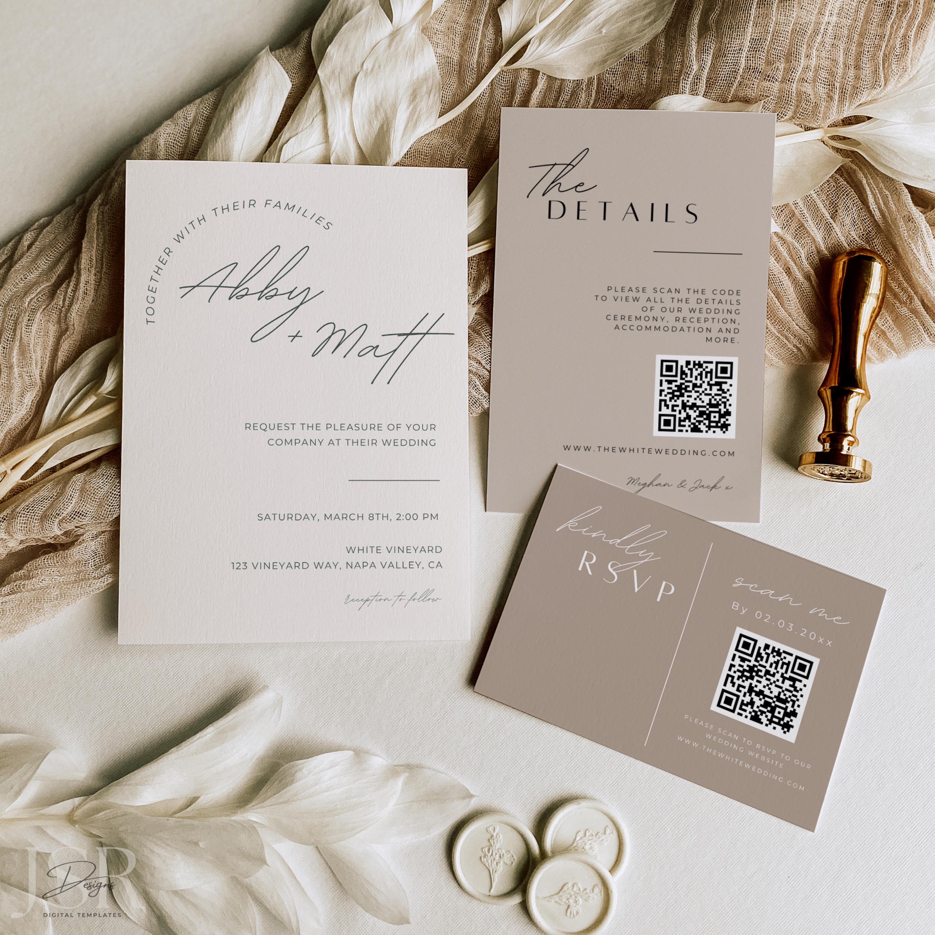 Beach Boho Wedding Invite Suite QR Code Natural Wedding Invitation Beach Boho Wedding Invite Suite QR Code Natural Wedding Invitation