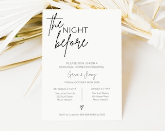 Wedding Rehearsal Invitation, Minimal Wedding Invite, Modern Invite, Simple Editable Invite Template, The Night Before Invitation