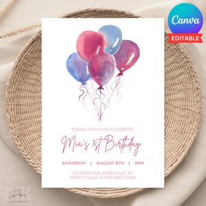 Balloon Birthday Invitation Balloon Party Invite Baby Balloon Party Balloon Theme Party Editable Digital Template Instant Download