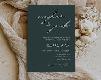Smaragdgrüne Hochzeitseinladungsreihe Elegante Waldhochzeit einladen Details Karte Druckbare Personalisieren Vorlage Sofortiger digitaler Download