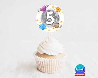 Topper per cupcake con astronauta modificabile Topper per torte per feste a tema spaziale Modello stampabile per personalizzarlo Download digitale istantaneo