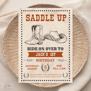 Cowboy Birthday Invitation Cowboy Party Invite Country Kids First Party Western Theme Party Editable Digital Template Instant Download