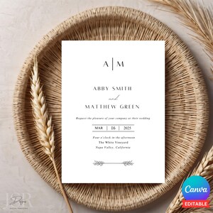 Elegant Wedding Invitation Modern Minimalist Wedding Invitation Template Wedding Invite Editable Digital Template Printable Instant Download