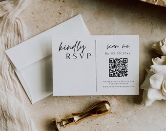 RSVP QR Code Invitation Wedding RSVP Modern Minimalist Invite Details Card Printable Personalize Template Instant Digital Download