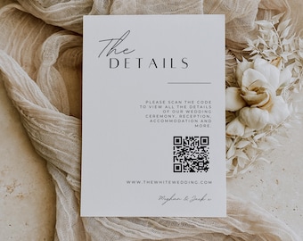 Wedding Details RSVP QR Code Invitation Modern Minimalist Invite Details Information Card Printable Template Instant Digital Download