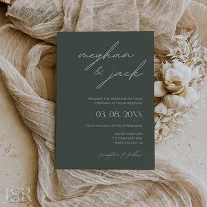 Green Modern Minimalist Wedding Invitation Suite Elegant Wedding Invite Details Card Printable Personalize Template Instant Digital Download