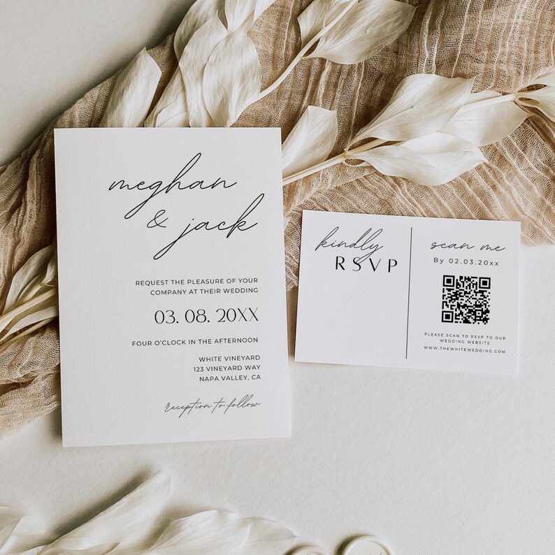 Modern Minimalist Invite Suite QR Code Elegant Wedding Invitation ...