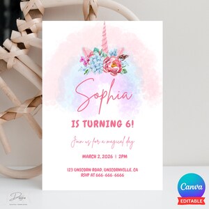 Unicorn Birthday Invitation, Unicorn Party Invitation, Kids Unicorn Party, Unicorn Theme Party, Editable Digital Template, Instant Download