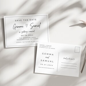 Réservez la date minimaliste sur invitation Carte postale moderne « Réservez la date » Détails Carte modifiable Imprimable Personnaliser Modèle Téléchargement numérique instantané