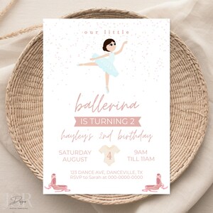 Ballerina Birthday Invitation Ballerina Party Invite Kids First Party Ballerina Theme Party Editable Digital Template Instant Download