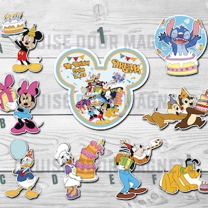 Feliz cumpleaños personalizado Disney Magnet - Imán personalizado, Mickey & Friends, Chip y Dale, Imanes de puerta de crucero, Decoración de puerta de camarote, DCL