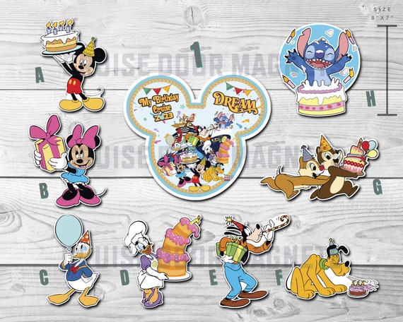Happy Birthday Custom Disney Magnet - Personalized Magnet , Mickey & Friends, Chip and Dale, Cruise Door Magnets, Stateroom Door Decor , DCL