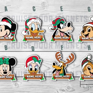 Christmas Fab 6 Mickey & Friends, Chip and Dale - Personalized - Merrytime Disney Cruise Door Magnets, Stateroom Decor, DCL 25th Anniversary