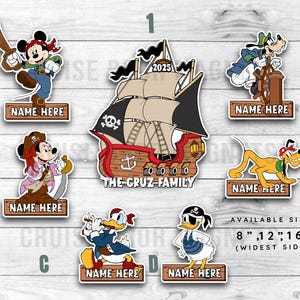 May include: A set of ten customizable Disney-themed iron-on patches featuring Mickey Mouse, Donald Duck, Goofy, and Pluto in various pirate costumes. The patches are available in sizes 8, 12, and 16 inches. The patches are perfect for adding a touch of Disney magic to your clothing, bags, or other accessories.