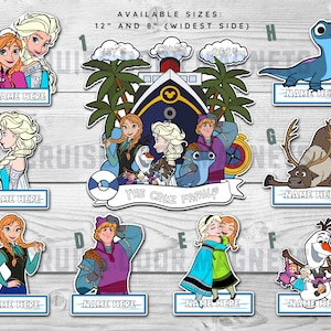 Frozen Let&#39;s Cruise 2025 Personalized Disney Cruise Door Magnets - Front Ship, Stateroom Decor Elsa, Anna, Olaf, Kristoff, Sven, Hans, Bruni