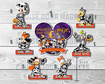 May include: Set of ten Halloween-themed fridge magnets featuring skeletonized Disney characters. The magnets are 8 inches by 7 inches and feature characters like Mickey Mouse, Minnie Mouse, Goofy, Pluto, and Donald Duck. The magnets are perfect for adding a touch of spooky fun to your home decor.