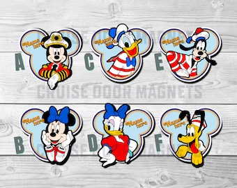 Disney Cruise Door Magnets Fab 6 Pop Outs - Personalized, Stateroom, Disney inspired Mickey and Friends, Minnie, Donald, Pluto, Goofy, Daisy