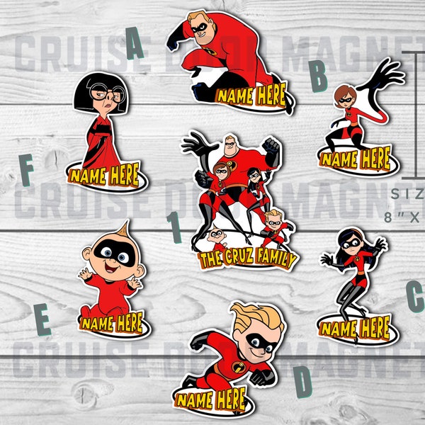 The Incredibles Personalized Disney Cruise Door Magnets - Stateroom Decorations, DCL Family, Character, Elastigirl, Violet, Dash, Edna, Jack