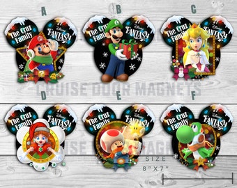 Christmas Super Mario Personalized Magnets, DCL Merrytime Cruise Door Magnets, Mario, Luigi, Yoshi, Princess, Stateroom Decoration, Cabin