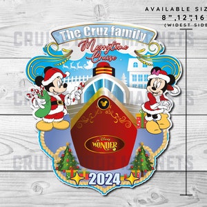 Large 8-16 inch Personalized Disney Merrytime Cruise Door Magnet, Mickey Minnie Christmas, DCL Vacation Cruise Gift, Stateroom Cabin Decor