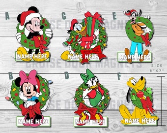 Disney Very Merrytime Cruise Door Magnet - Fab 6 Christmas Wreath Mickey and Friends Personalized, Stateroom Decorations, DCL Family Cruise