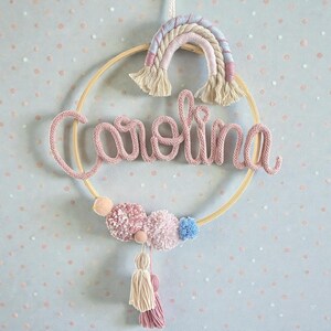 Macrame rainbow door wreath, name ring, door sign, personalized, christening gift, birthday gift, dream catcher, door wreath for children's room image 7