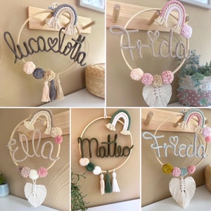 Macrame rainbow door wreath, name ring, door sign, personalized, christening gift, birthday gift, dream catcher, door wreath for children's room image 4