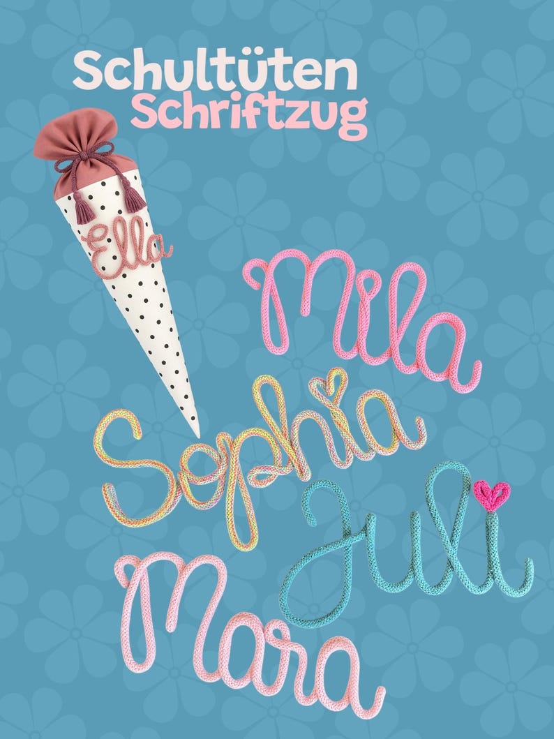 Lettering for the school cone / Lettering made of wool / Personalized lettering made of wire and wool / Candy cone image 3