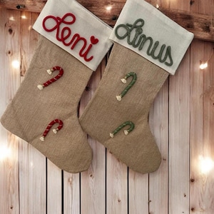 Personalized Santa stocking with name & candy canes / gingerbread man / reindeer / personalized Christmas gifts