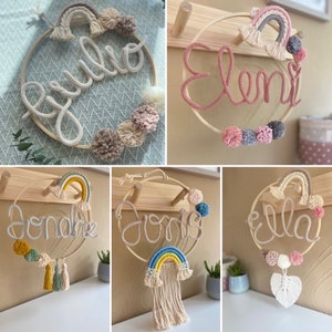 Macrame rainbow door wreath, name ring, door sign, personalized, christening gift, birthday gift, dream catcher, door wreath for children's room image 9