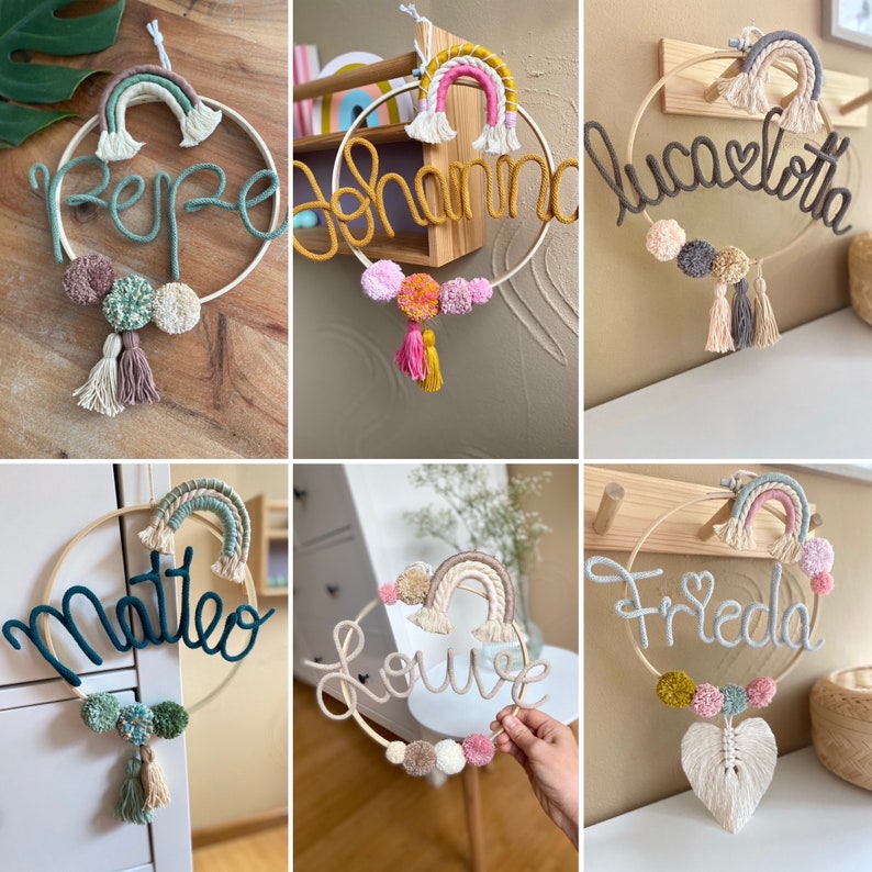 Macrame rainbow door wreath, name ring, door sign, personalized, christening gift, birthday gift, dream catcher, door wreath for children's room image 1
