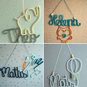Personalized lettering with a custom figure, nameplate, door sign, gift for a birth, christening gift, lettering made of wool image 5