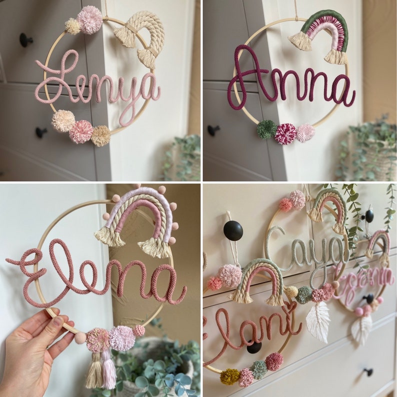 Macrame rainbow door wreath, name ring, door sign, personalized, christening gift, birthday gift, dream catcher, door wreath for children's room image 6