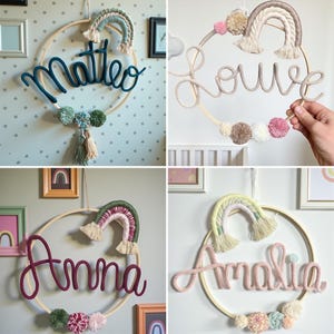 Macrame rainbow door wreath, name ring, door sign, personalized, christening gift, birthday gift, dream catcher, door wreath for children's room image 2