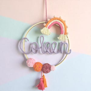 Macrame rainbow door wreath, name ring, door sign, personalized, christening gift, birthday gift, dream catcher, door wreath for children's room image 5