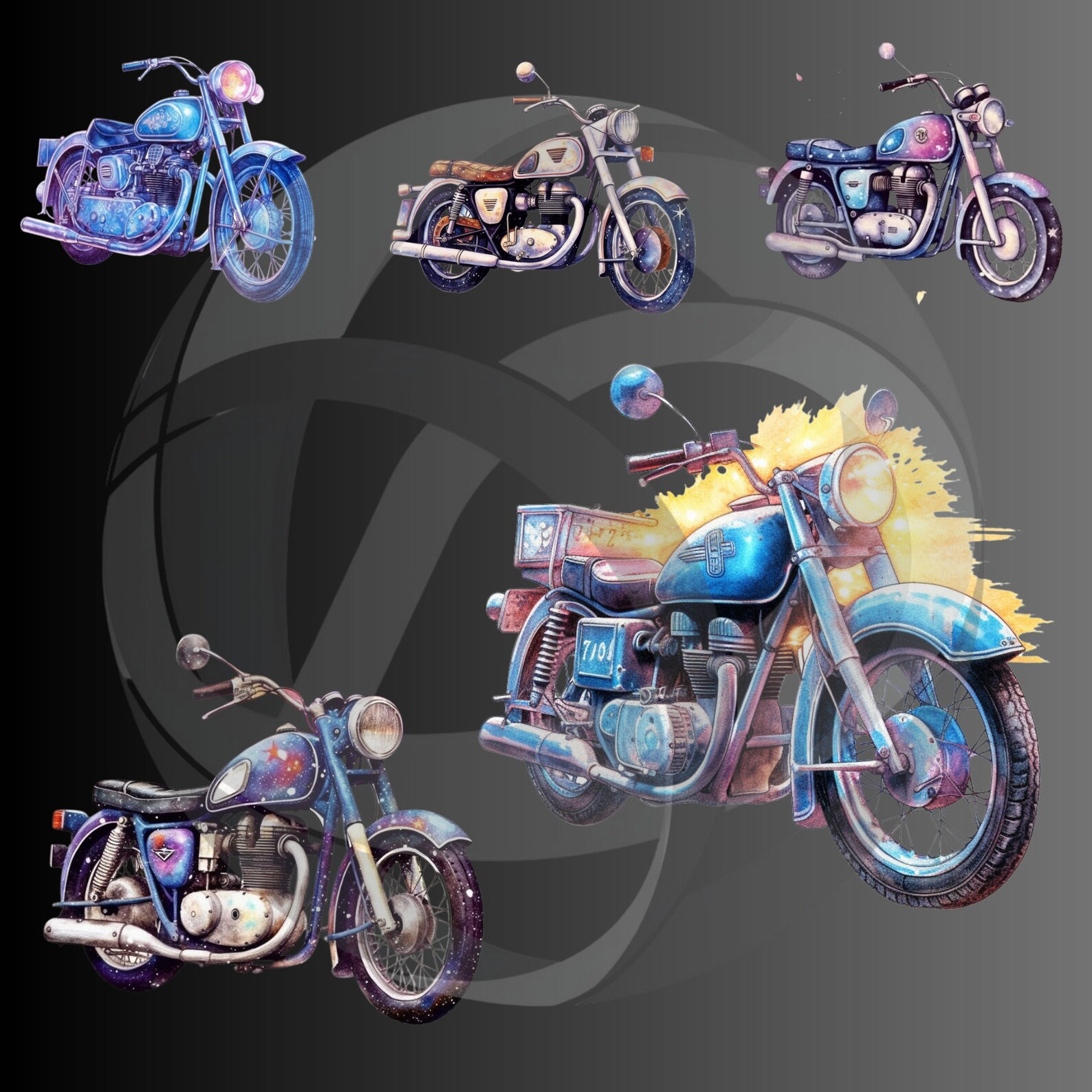 20 Watercolor Vintage Motorcycle Clipart Motorcycle PNG Etsy