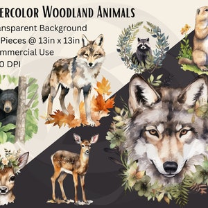 Watercolor Woodland Animals Clipart, Woodland Clipart, Baby Animals Clipart, Nursery Clipart, Transparent PNG, Watercolor Animals - Comm Use