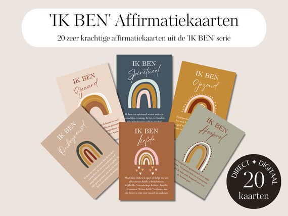 Krachtige IK BEN Affirmatiekaarten in Nederlands, digitaal kaartendeck met spirituele affirmatie kaarten, printable/download