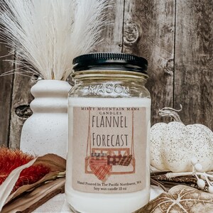 Flannel scented candle, Pure Soy wax, 16 oz Mason jar candle, Wooden wick candle, Handpoured, Fall scented candle, Farmhouse, crackling wick