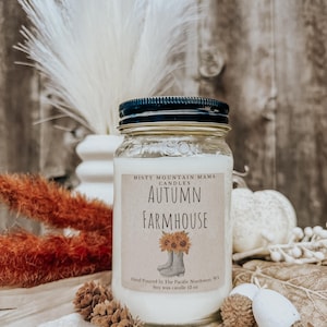 Farmhouse candle, Pure Soy wax, 16 oz Mason jar candle, Wooden wick candle, Handpoured, Fall scented candle, Rustic Farmhouse, long burning