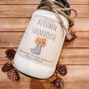 Hand Poured Soy Wax Candle: Rustic Farmhouse Fall Scented, Wooden Wick (16 oz)